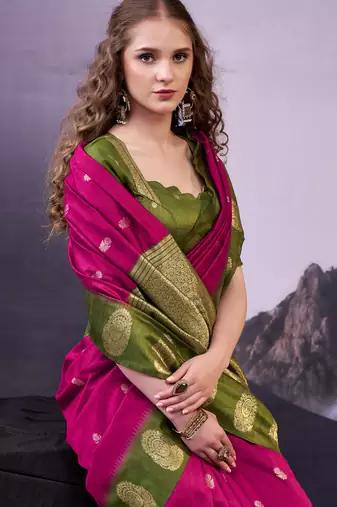 Pink smooth poly cotton zari weaving work saree