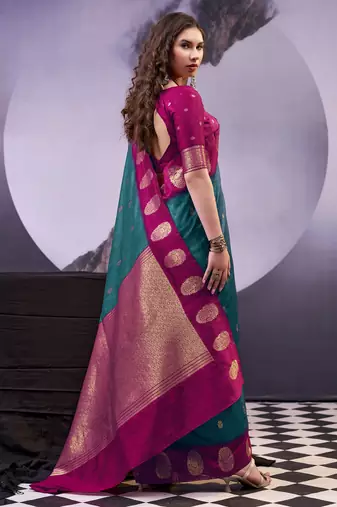Teal smooth poly cotton zari weaving work saree