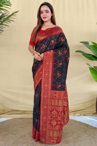 Black art silk  woven saree