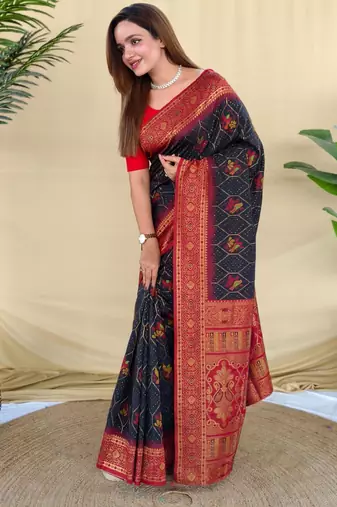Black art silk  woven saree