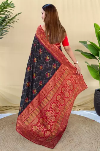 Black art silk  woven saree
