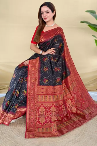 Black art silk  woven saree