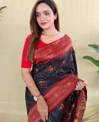 Black art silk  woven saree 5