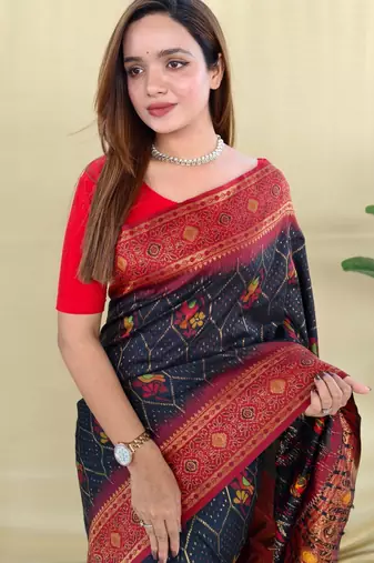 Black art silk  woven saree