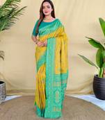 Lemon art silk  woven saree