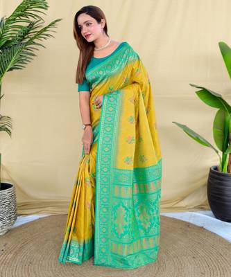 Lemon art silk  woven saree 2