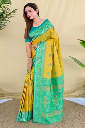 Lemon art silk  woven saree