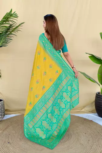 Lemon art silk  woven saree