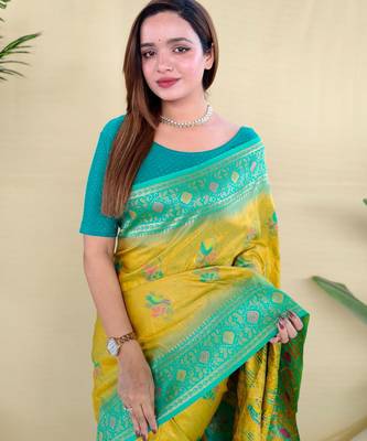 Lemon art silk  woven saree 5