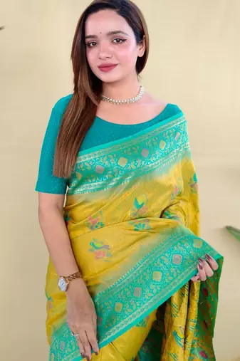 Lemon art silk  woven saree