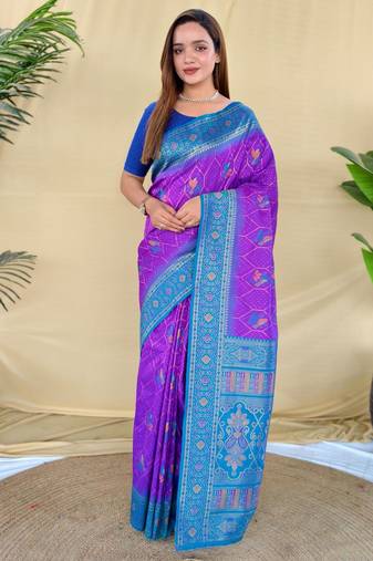Purple art silk  woven saree