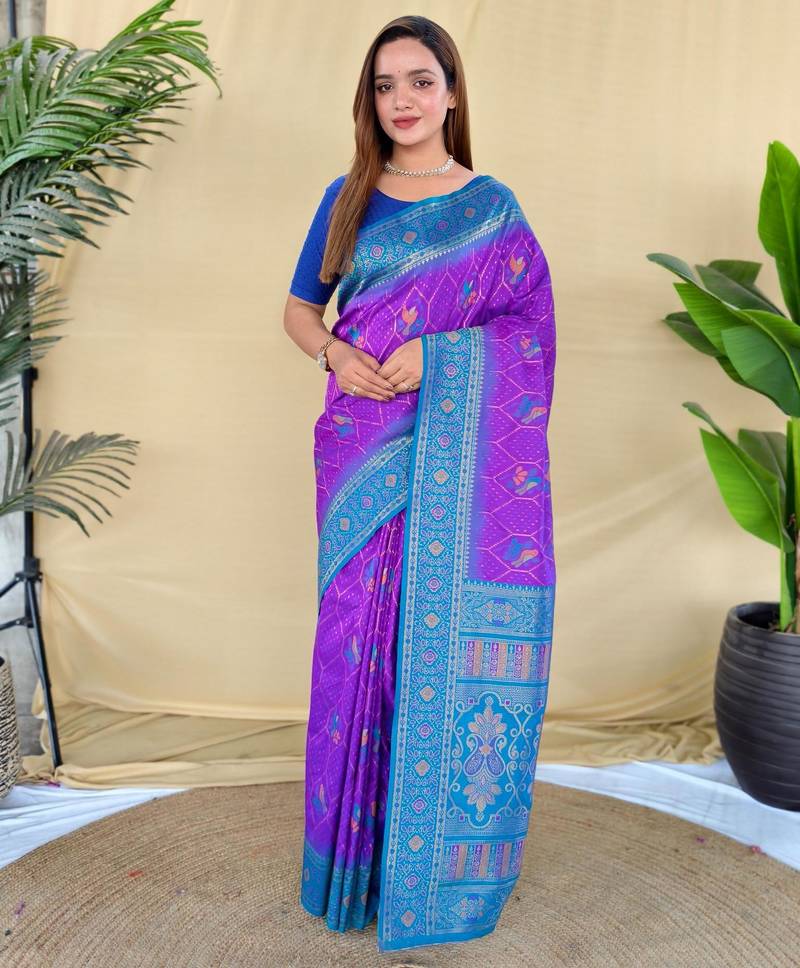 Purple art silk  woven saree