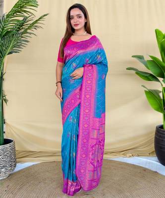 Teal art silk  woven saree 1