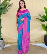 Teal art silk  woven saree