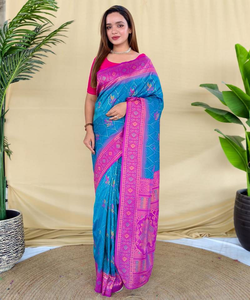 Teal art silk  woven saree