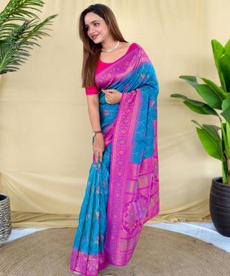 Teal art silk  woven saree 2