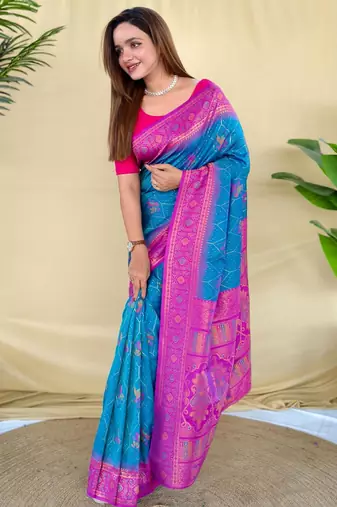 Teal art silk  woven saree