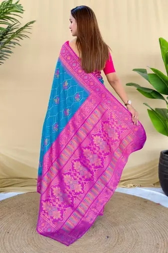 Teal art silk  woven saree