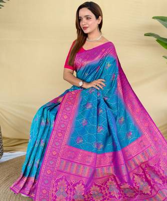 Teal art silk  woven saree 4