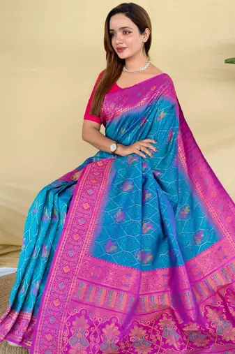 Teal art silk  woven saree