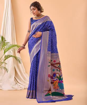 Blue art silk  woven saree 1