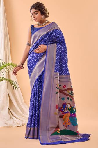 Blue art silk  woven saree
