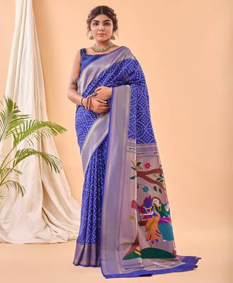 Blue art silk  woven saree 2