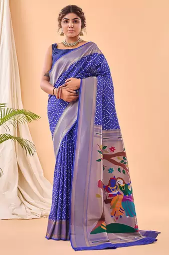 Blue art silk  woven saree