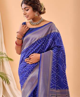 Blue art silk  woven saree 4