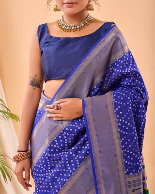 Blue art silk  woven saree 5