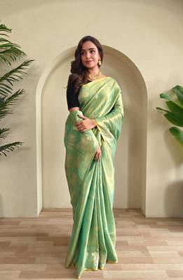 Rama green art silk  woven saree 1