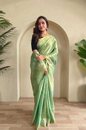 Rama green art silk  woven saree