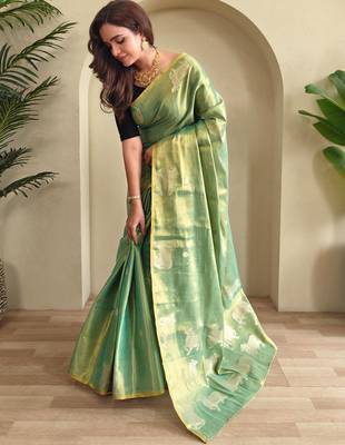 Rama green art silk  woven saree 2