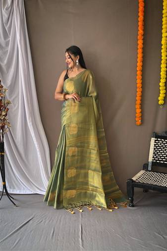 Rama green art silk  woven saree