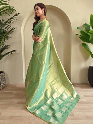 Rama green art silk  woven saree 3