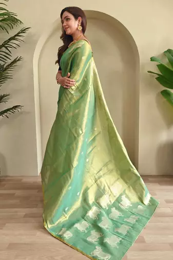 Rama green art silk  woven saree