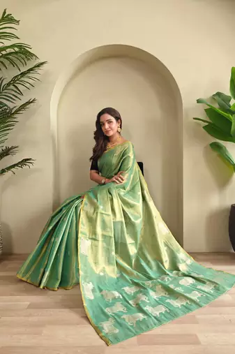 Rama green art silk  woven saree