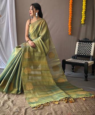 Rama green art silk  woven saree 2
