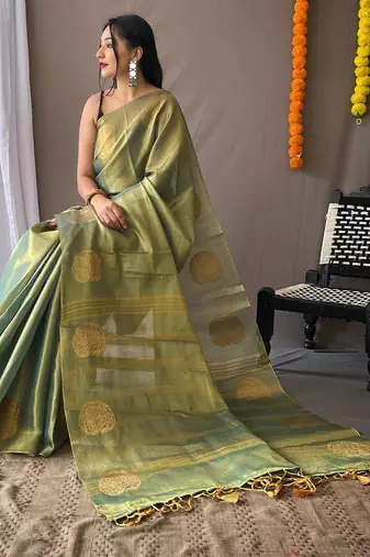 Rama green art silk  woven saree