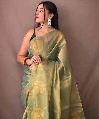 Rama green art silk  woven saree 3