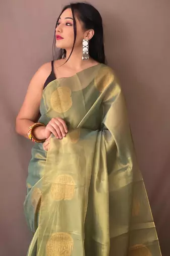 Rama green art silk  woven saree