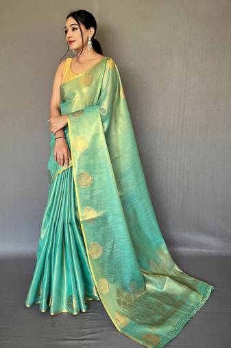Rama green art silk  woven saree