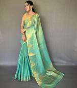 Rama green art silk  woven saree