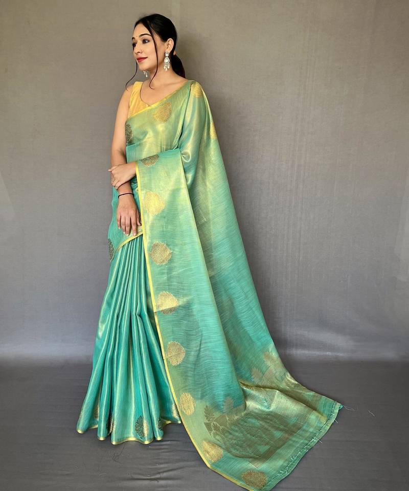 Rama green art silk  woven saree