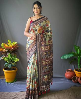 Rama green art silk  woven saree 1