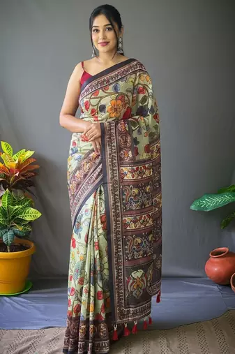 Rama green art silk  woven saree