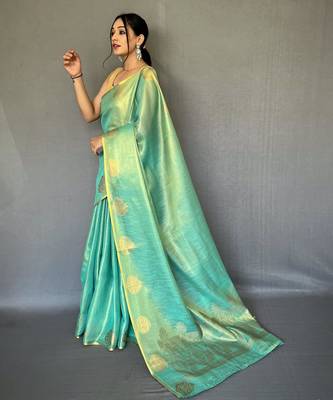 Rama green art silk  woven saree 2