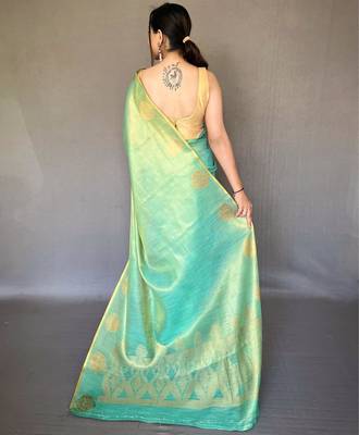 Rama green art silk  woven saree 3