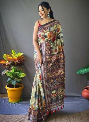 Rama green art silk  woven saree 2