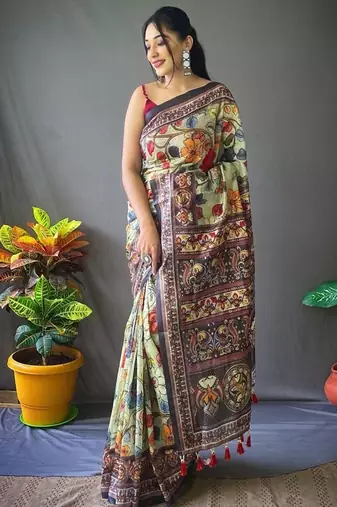 Rama green art silk  woven saree